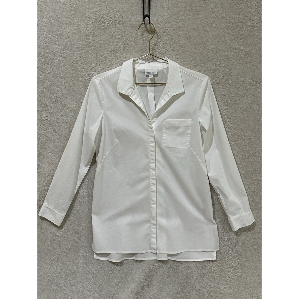 J Jill White Shirt Collection Button‎ Front Tunic XS Stretch Cotton Poplin